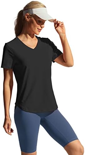 Camisas de treino de hiverlay para mulheres de manga curta V Tops de pescoço atlético camisetas de ginástica seca rápida