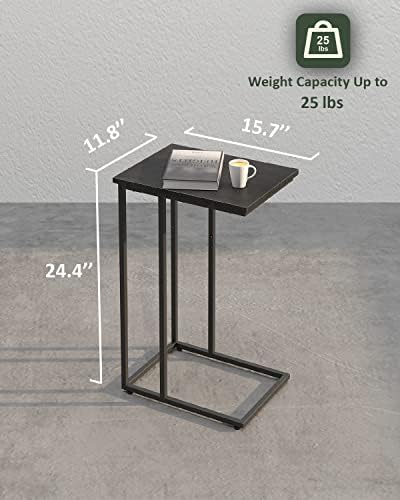 Tabela final em forma de Inerjoin C, mesa lateral C para sofá, sofá e cama, mesa de bandeja de TV se encaixa no espaço pequeno, quarto da sala de estar, preto