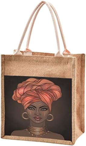 Afro -americano Pretty Lady Jute Tote Bag reutilizável Bolsa de compras de mercearia Bolsas de bolsas de praia Bolsas de bolsas