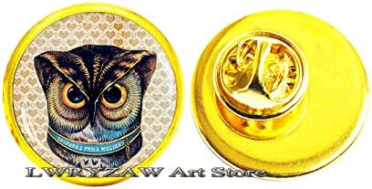 Owl Art Pin, Broche de Coruja, Broche de Coruja, Art Glass Pin, Owl Art, Glass Dome Pin, Broche de Birol de Jóias de Corwl