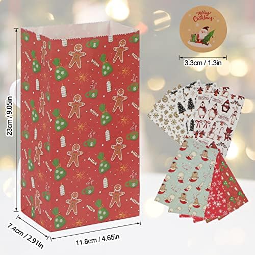 Sacos de presente de Natal para crianças, 12 PCs Christmas Goody Paper Bags Saco de doces em 6 projetos com adesivos de Natal