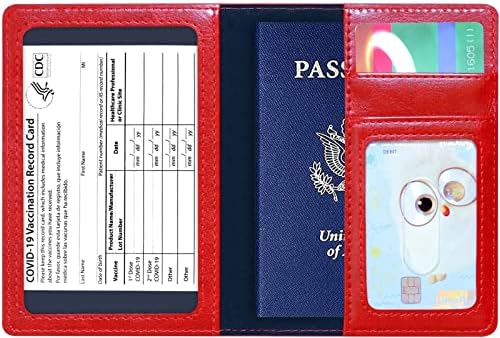 Combo de passaporte e portador de cartões de vacina, carteira de passaporte com slot para cartão de discos de vacinação CDC, RFID bloqueando os acessórios de viagem de couro Documentos Protetor de organizador para mulheres e homens