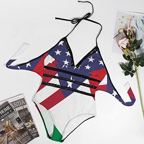American Italy Flag Womens One Piece Swimsuit V Neck Athletic Swimwear
