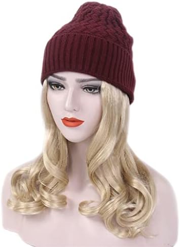 YXBDN Fashion Europeu e American Ladies Hair Hat One Long Curly Gold Wig and Hat Hat One Black Knit Hat Wig