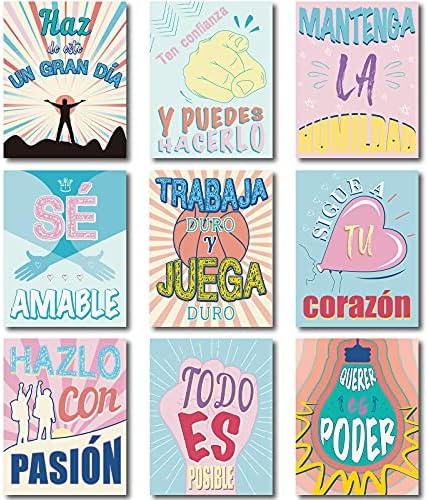 9 Peças Decorações de sala de aula espanhol Posters motivacionais espanhóis para decoração de sala de aula de média