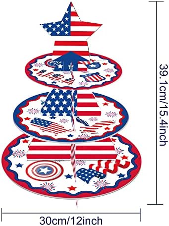 American Flag Patriótico Cupcake Stand, 3 Tier Sturdy Cardboard Comida Exibir cupcakes Tower Holder Candy Cookie Bandey