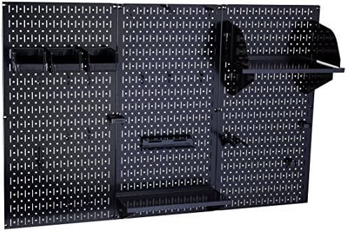 Controle de parede 30-WRK-400 BB Pegboard Organizer Metal Standard Tool Storage Kit Acessórios, 4 ', preto/preto e controle 30-P-3232B Black Metal Pegboard Pack