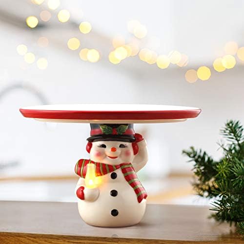 Sr. Christmas Bolo de Cerâmica de Natal nostálgico com luzes LED Lutes, 10 polegadas, boneco de neve