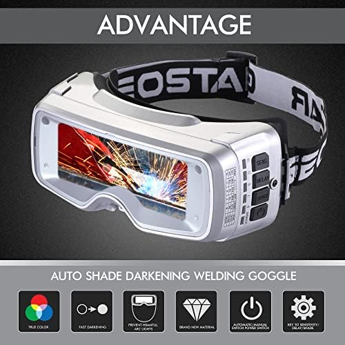 GeoStar True Color Digital Auto escurecimento Goggle de solda, variação larga da sombra 5,7,9,11,13, com escudo facial e exaustor