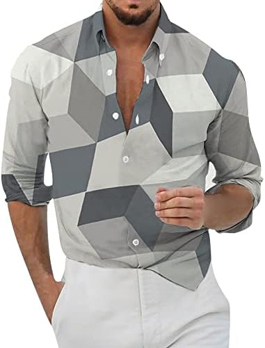 Camisas de natação de verão bmisegm para homens casuais masculinos soltos de lapela geométrica de manga longa mangas compridas masculam