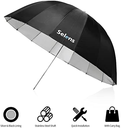 Selens 51 polegadas de diâmetro foto guarda -chuva de dupla camada preto/prata Roda de iluminação reflexiva para contraste, luz