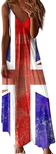 Lmdudan 4 de julho American Flag Maxi Dress Womens Independence Day Dresses Long Summer V Neck Sleeseless Casual SunSress