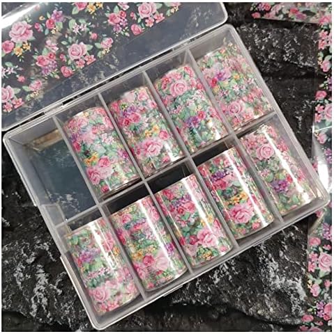 1 caixa de folhas de unhas de rosa multiflora para transferência Flores de papel adesivos Sliders unhas envolve