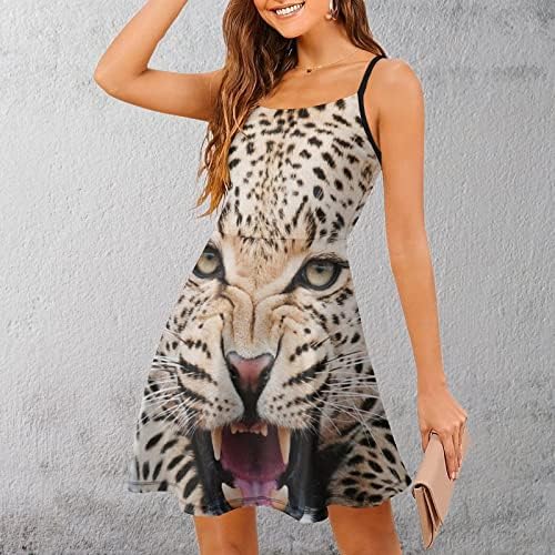 Vestido escorregadio de leopardo irritado para mulheres sem mangas, vestido de tanque de tanque ajustável Mini Sundress