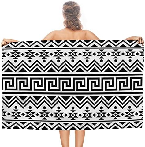 Vantaso Aztec étnico Toalha de banho em preto e branco de grandes dimensões de grandes dimensões 31x51 polegada Toalha