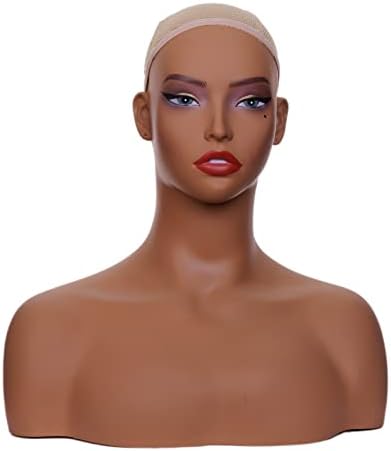 Cabeça realista feminina de manequim com ombro para exibição - cabeça de manikin com ombro para peruca/jóias/maquiagem/chapéu/tela
