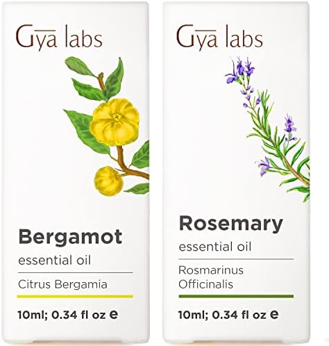 Óleo de bergamota para crescimento capilar e óleo de alecrim para o conjunto de crescimento de cabelo - de óleos essenciais de grau terapêutico puro Conjunto - 2x10ml - Gya Labs