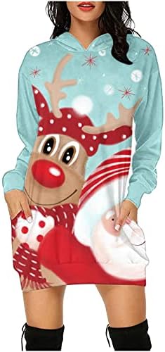 2022 Vestido de capuz para mulheres Feliz Feliz Christmas Vestido de Snowflake Snowr Pullover Longo Vestido de moletom de Natal solto