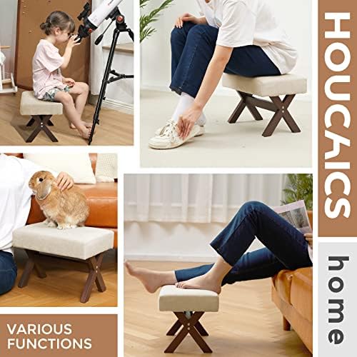 Houchics Home Foot Baça, fezes otomanos com pernas de madeira sem deslizamento, retângulo pequeno descanso de pé otomano, pés e