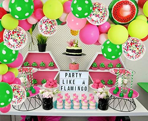 Balões de festa de melancia de 12 polegadas de 12 polegadas rosa rosa de bolinhas verdes de polca verde