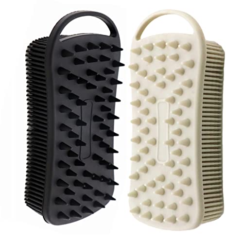 Cinlitek 2pack Dual Silicone Body Scorbroping para esfoliação, massagem de chuveiro e couro cabeludo, pincel de 2 em 1 banho e shampoo, esfoliante de corpo macio, escova de lavador de chuveiro de bosque
