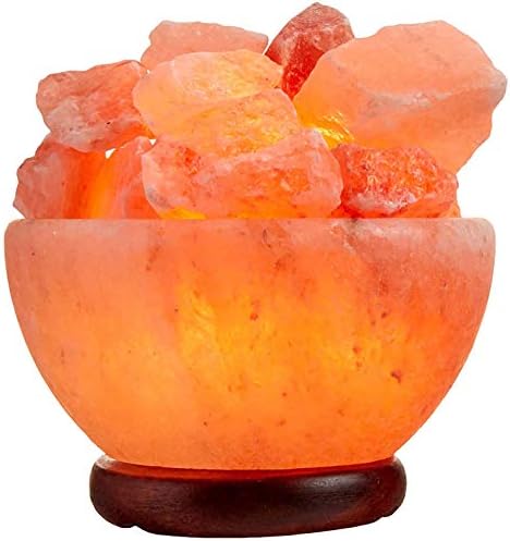 Tigela de lâmpada de sal do Himalaia Spantik com pedaços naturais de cristal, cordão mais escuro e base clássica de qualidade