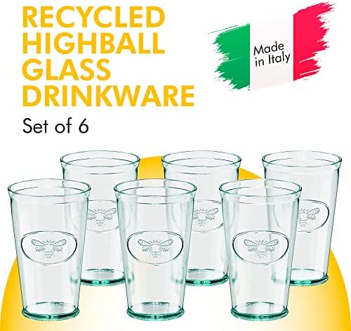 Amici Home Bee Relester Hiball Drinking Glass, Recycled Green Glass Drinkware, italiano Made, 16 onça fluida Capacidade cada,