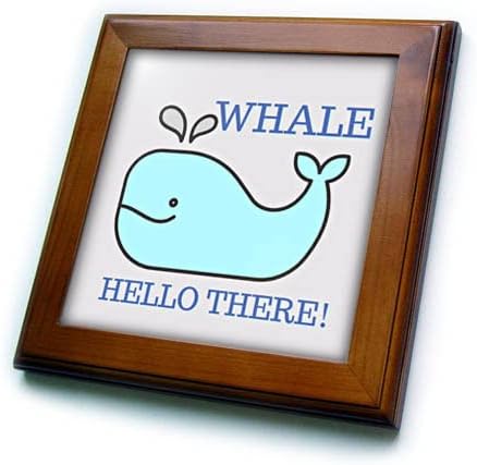 3drose imagem fofa de baleia com texto de baleia Olá - azulejos emoldurados