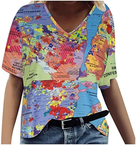 Camisa da blusa para mulheres cair no verão de manga curta 2023 roupas country concerto y2k vneck algodão blusa gráfica mh mh