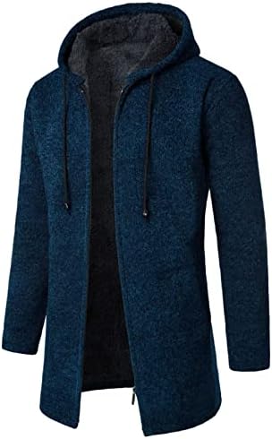 Jaquetas de cardigã para massacho de suéter longo para homens, outono com zíper de inverno malha casaco com capuz