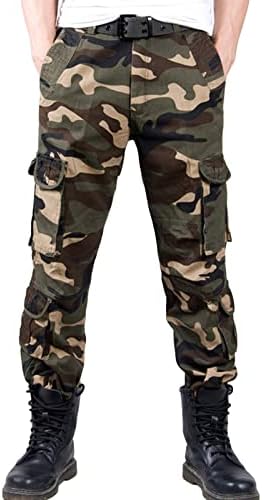 Calças de carga de cargo de cabelos atléticos masculinos Casual Armado Militar Camar Camar calça calças de combate de algodão folgadas