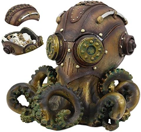 EBROS GIFT STEPUNK NAUTILUS SUBmariner Octopus Kraken Soldier Soldado Caixa de jóias decorativas Feliz 7.75 Longo decoração de Sci Industrial Victorian Sci coletível como mini -armazenamento de armazenamento