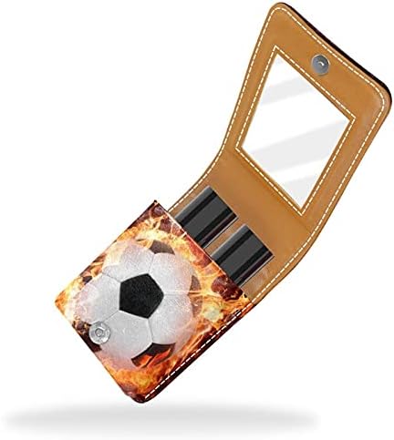 Mini Case de batom de batom de bola de futebol quente Fires de chamas Sports Lipstick Organizer com Botão de Botão Espelho Make