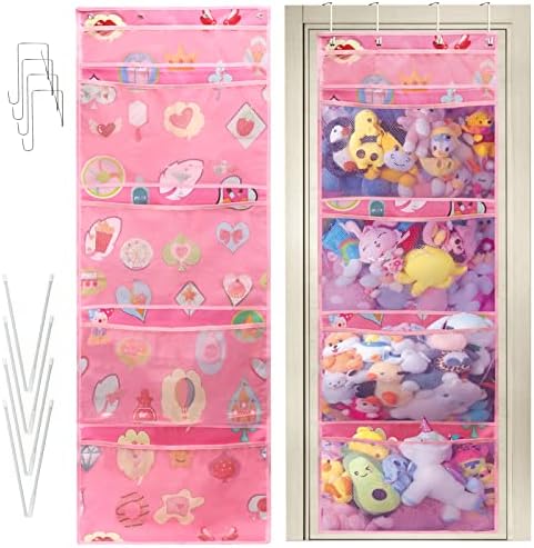 65 × 23 polegadas de armazenamento de animais de pelúcia, sobre o organizador de portas armazenamento para bebê, menina, 5 camadas de porta pendurada organizadora para quarto - rosa
