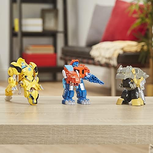 Transformers Primal Team-Up 3-Pack com Optimus Prime, Bumblebee e figuras de dinossauros de conversão de Grimlock, brinquedos de 4,5 polegadas, idades de 3 anos ou mais