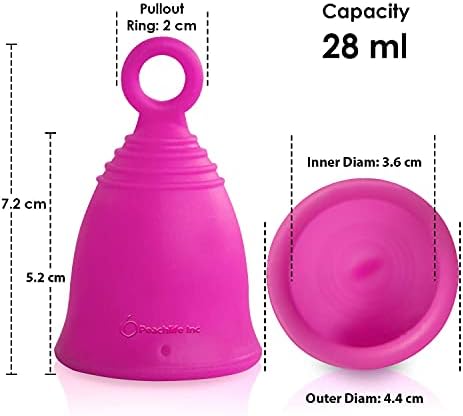 Peachlife® 3 copos menstruais com haste de anel, tamanho médio 28 ml - macio, firme e firme