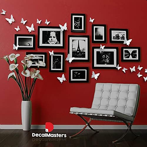 Decalmasters 48pcs Decalques de parede de borboleta 3D brancos - 3 tamanhos Déclies Déclor para adesivos murais removíveis