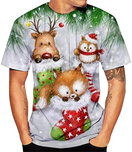 XXBR Christmas Camisetas de manga curta para homens, Funny Natal Santa Papai Noel Round Round Neck Tops Trepher Designer
