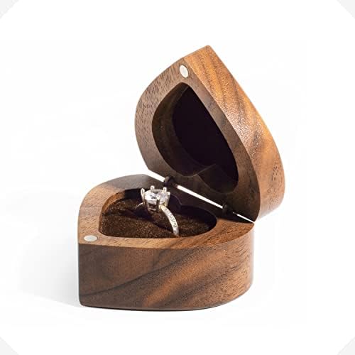 Wislist Heart Heart Walnut Wood Ring Box Velvet Velves Soft Interior Solder Jóias Organizador de peito Brincos de moedas