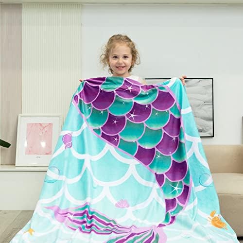 Wernnsai Mermaid Throw Blanket - 50 ”× 60” Sherpa Fleece Cobertors para garotas Presentes de aniversário de chá de bebê sofá