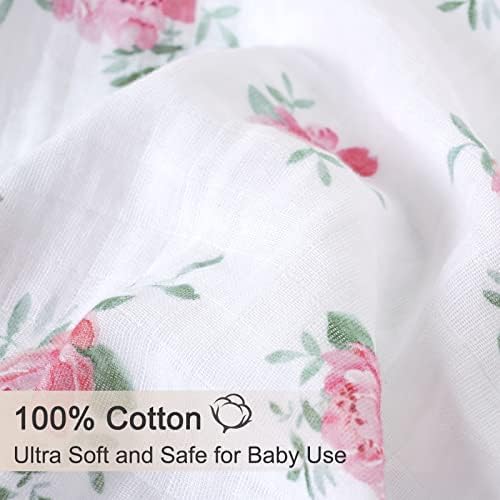PHF algodão Muslin Baby Swaddle Planta, 4 pacote de musselina de bebê Ultra Soft para meninas, cobertores de recebimento respiráveis, envoltório para recém -nascidos, 47x47 polegadas, floral
