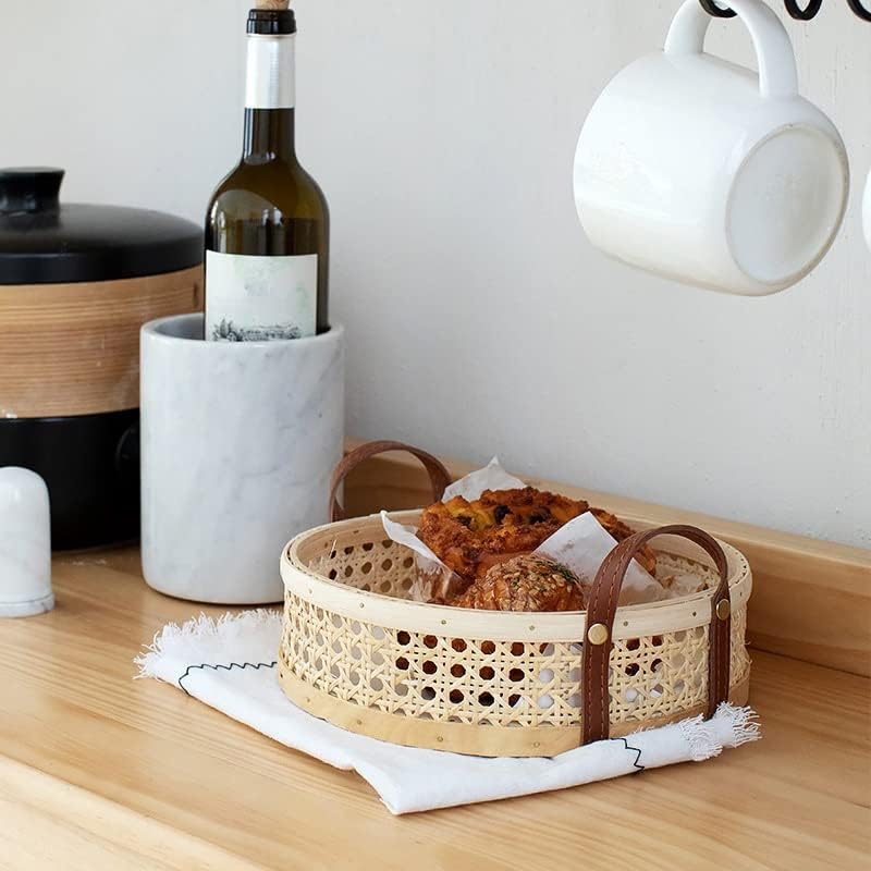 Chysp Rattan tecido de armazenamento cesto sala de estar redonda colocando bandeja de frutas pão de pão respirável cesta de