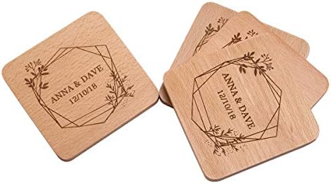 Monograma personalizado Coasters de madeira de faia para bebidas - Presentes de casamento personalizados Presentes de chuveiro de noiva - montanhas -russas personalizadas Conjunto de 16