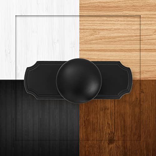 Botões de armário preto com placa traseira, maçaneta de cômoda sólida de 8, 1/5 de diâmetro redondo fosco preto bifold bifold maçanetas