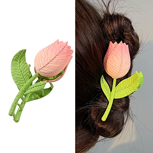 Clipes de cabelos de flor de tulipa doce feminina, clipes de garra em forma de flor de tulipa, clipes de cabelo elegantes grandes e elegantes cabelos garras de cabelo de cabelo acessórios de estilo de cabelo para meninas