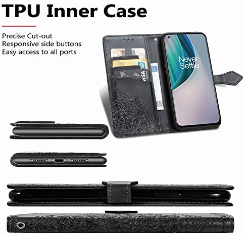 Caso Qivstar Compatível para OnePlus Nord N10 5G Caso de couro com relevo PU mandala com pulso Strap Anti-Fall Charet