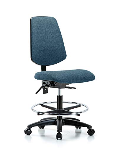 Labtech Seating LT42249 Cadeira de bancada média, tecido, base de nylon de fundo médio - anel de pé cromado, rodízios, azul