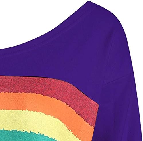 Camisa de manga comprida para feminino Rainbow Print Off tops Tops Sweatshirt Ladies Casual Blusa Pullover solta Camisas M-5xl