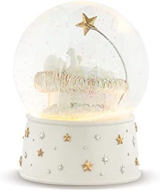 Demdaco, menino Jesus, em uma manjedoura, White Gold Star 5,25 x 3,25 resina de natal musical Snow Globe toca noite silenciosa