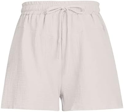 Shorts femininos verão de verão elástico e elástico casual praia fluxo shorts plissados ​​roupas de linho de algodão calças de férias ativas